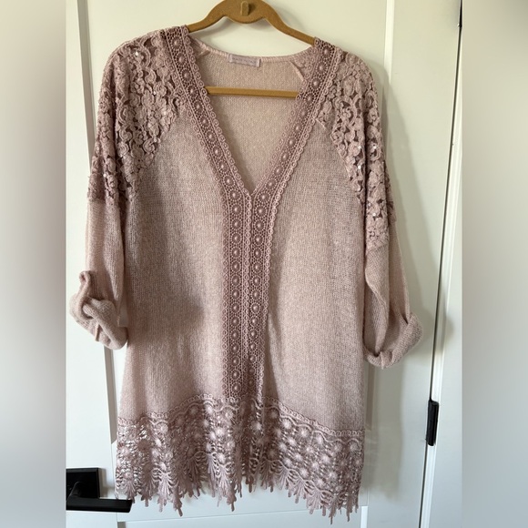 Made in Italy Pink Lace Knit Cardigan - Picture 1 of 4